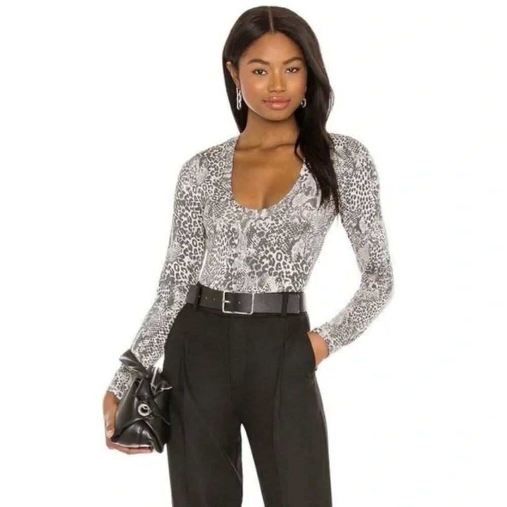 Free People X REVOLVE Gotcha Bodysuit Animal Print Top Blouse Shirt Boho